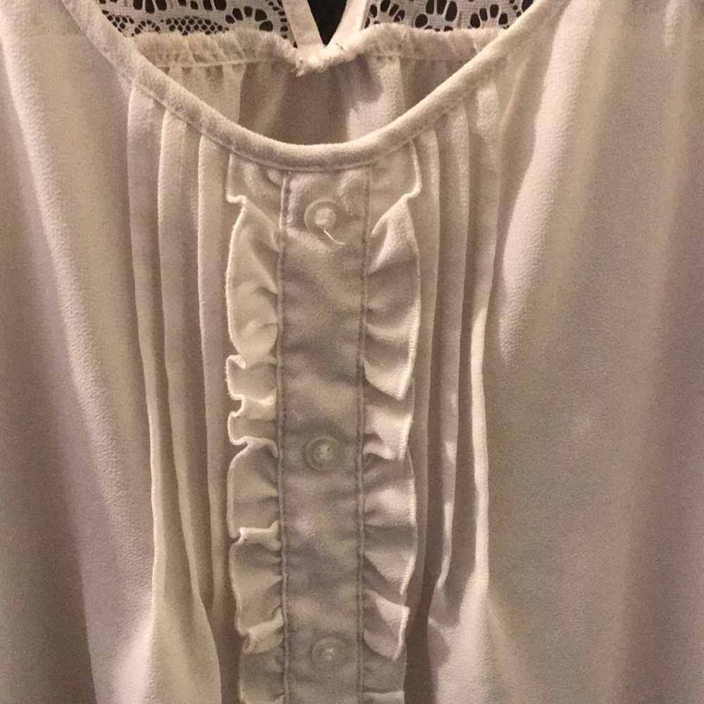 Edge White Sheer Tank Top Blouse Lace Straps Back - Picture 3 of 7